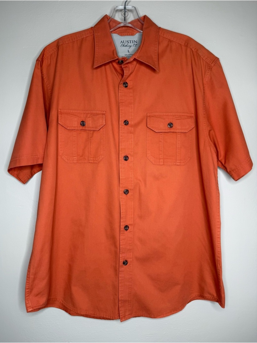 Austin Clothing Co. Casual Short Sleeve Button Down Cotton Shirt Orange Large